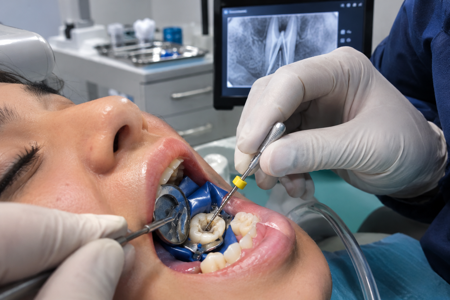 Root canal procedure, illustrative dental-care visual